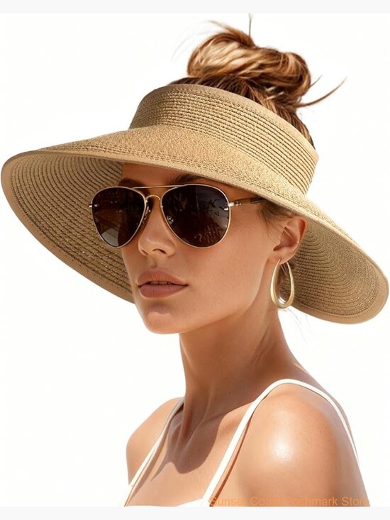 Wide Brim Straw Sun Hat UPF 50+ Packable Ponytail Design main image 5